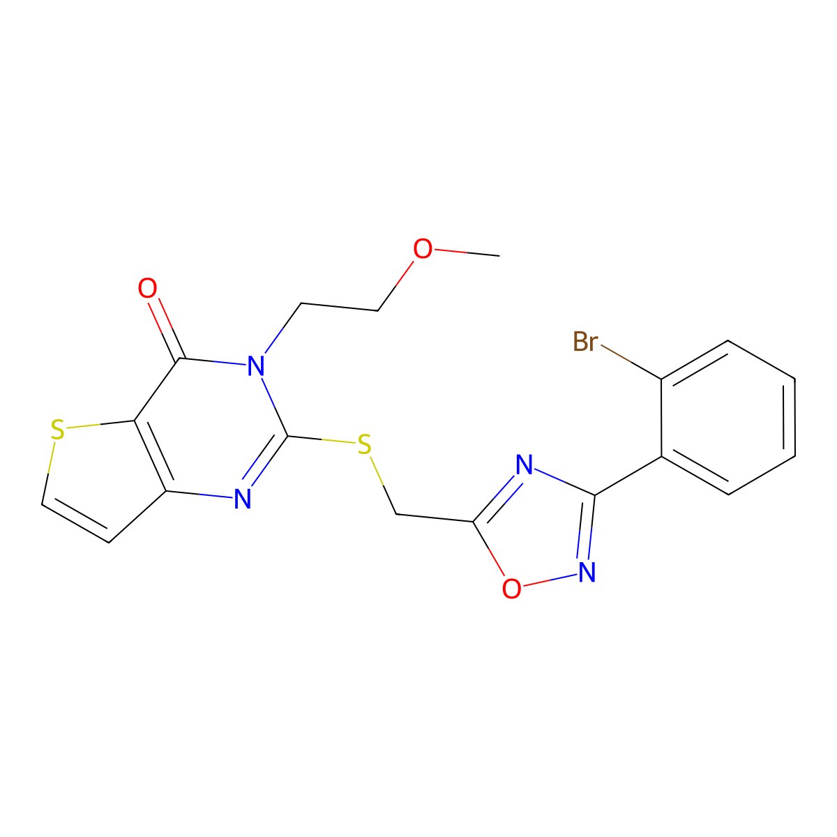 2-(((3-(2-bromophenyl)-1,2,4-oxadiazol-5-yl)methyl)thio)-3-(2-methoxyethyl)thieno[3,2-d]pyrimidin-4(3H)-one molecular structure, CAS 1223985-92-9