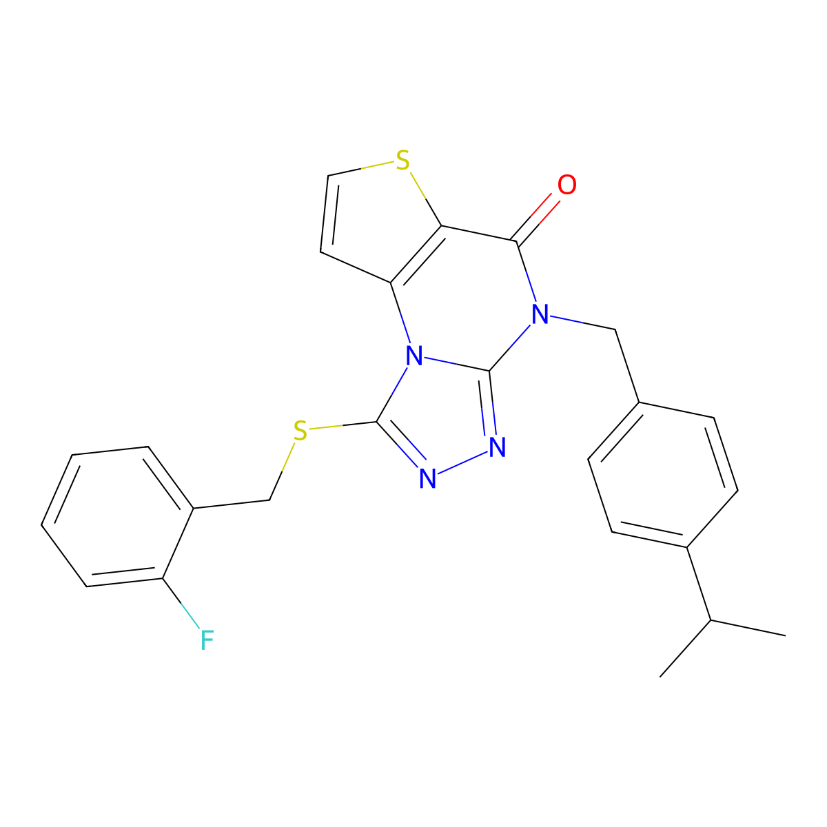 1-((2-fluorobenzyl)thio)-4-(4-isopropylbenzyl)thieno[2,3-e][1,2,4]triazolo[4,3-a]pyrimidin-5(4H)-one molecular structure, CAS 1223986-06-8