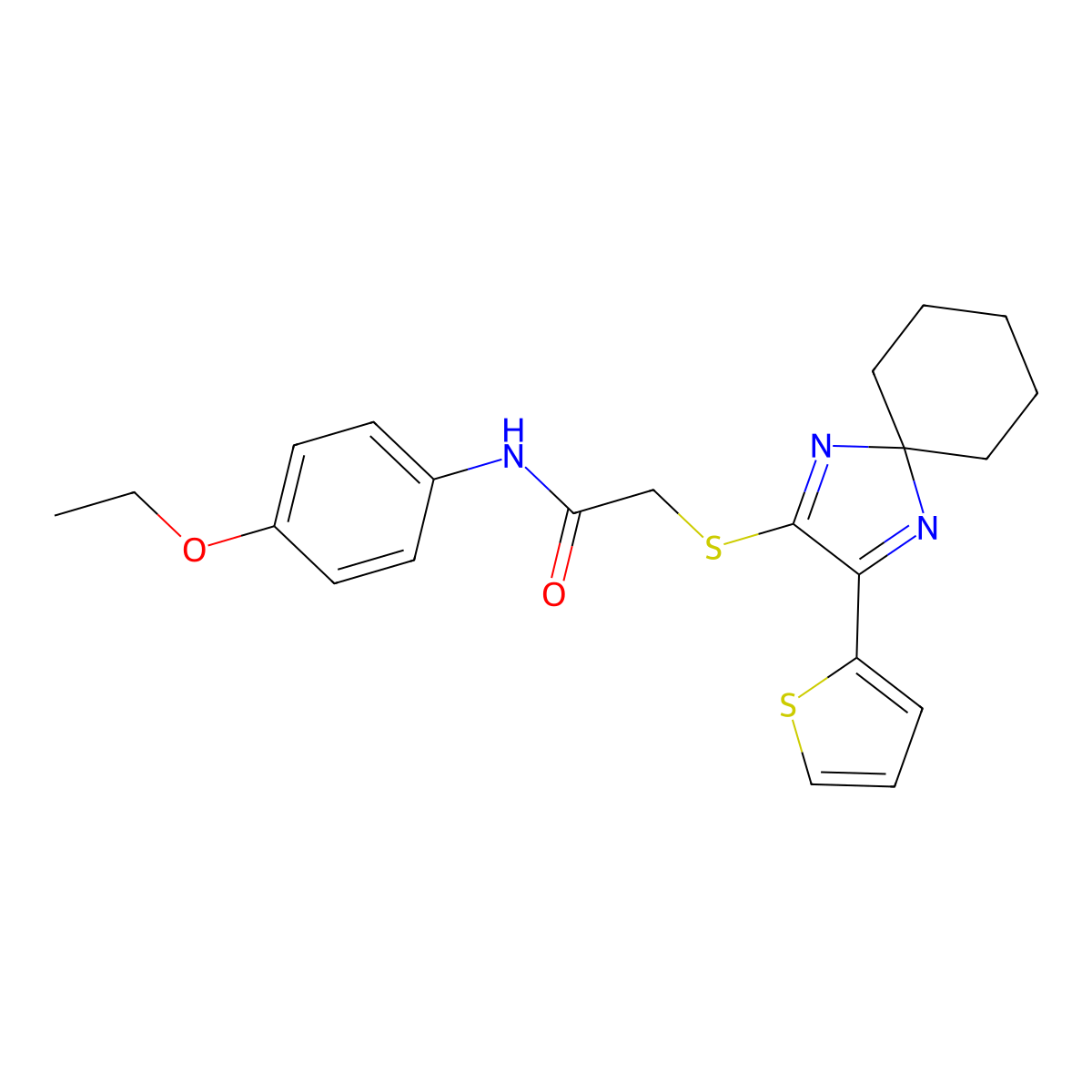 N-(4-ethoxyphenyl)-2-((3-(thiophen-2-yl)-1,4-diazaspiro[4.5]deca-1,3-dien-2-yl)thio)acetamide molecular structure, CAS 1223987-00-5