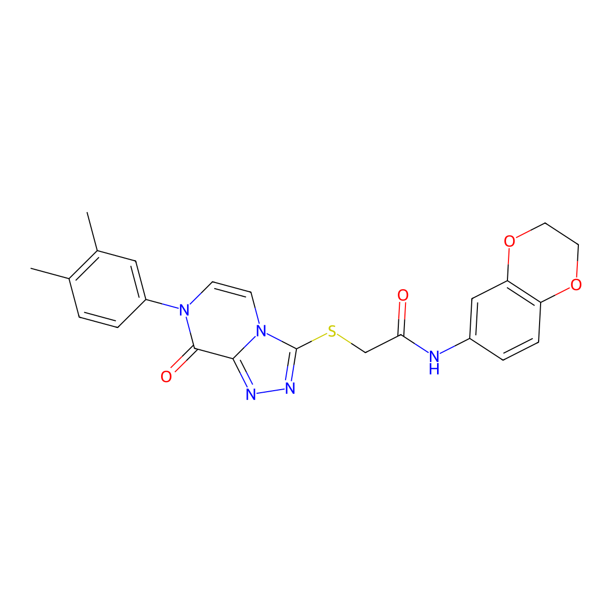 N-(2,3-dihydrobenzo[b][1,4]dioxin-6-yl)-2-((7-(3,4-dimethylphenyl)-8-oxo-7,8-dihydro-[1,2,4]triazolo[4,3-a]pyrazin-3-yl)thio)acetamide molecular structure, CAS 1223987-92-5