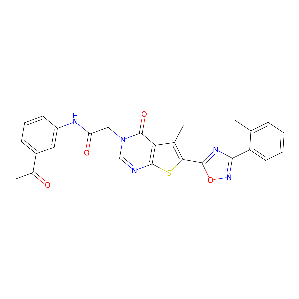 N-(3-acetylphenyl)-2-(5-methyl-4-oxo-6-(3-(o-tolyl)-1,2,4-oxadiazol-5-yl)thieno[2,3-d]pyrimidin-3(4H)-yl)acetamide molecular structure, CAS 1223988-03-1