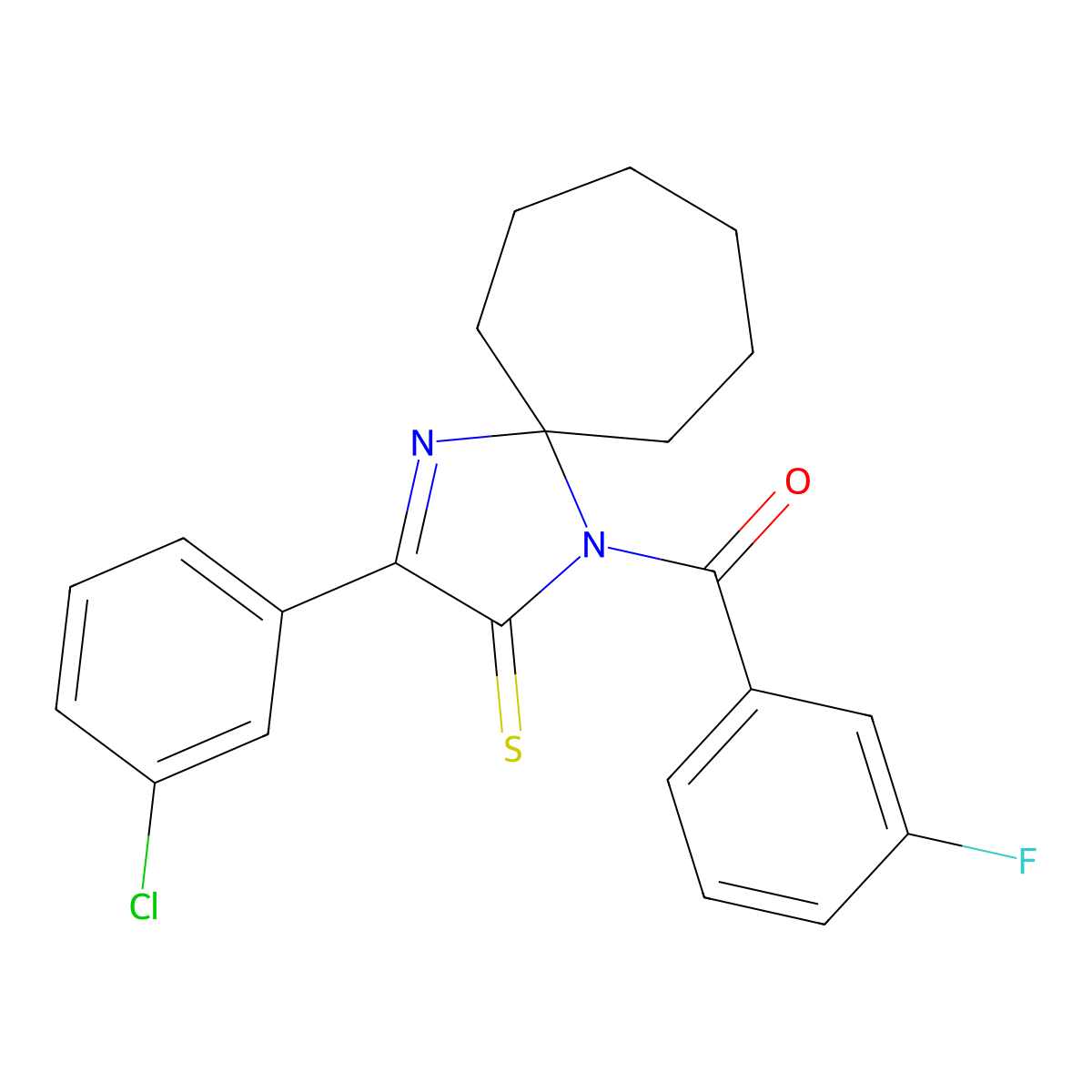 3-(3-Chlorophenyl)-1-(3-fluorobenzoyl)-1,4-diazaspiro[4.6]undec-3-ene-2-thione molecular structure, CAS 1223988-08-6