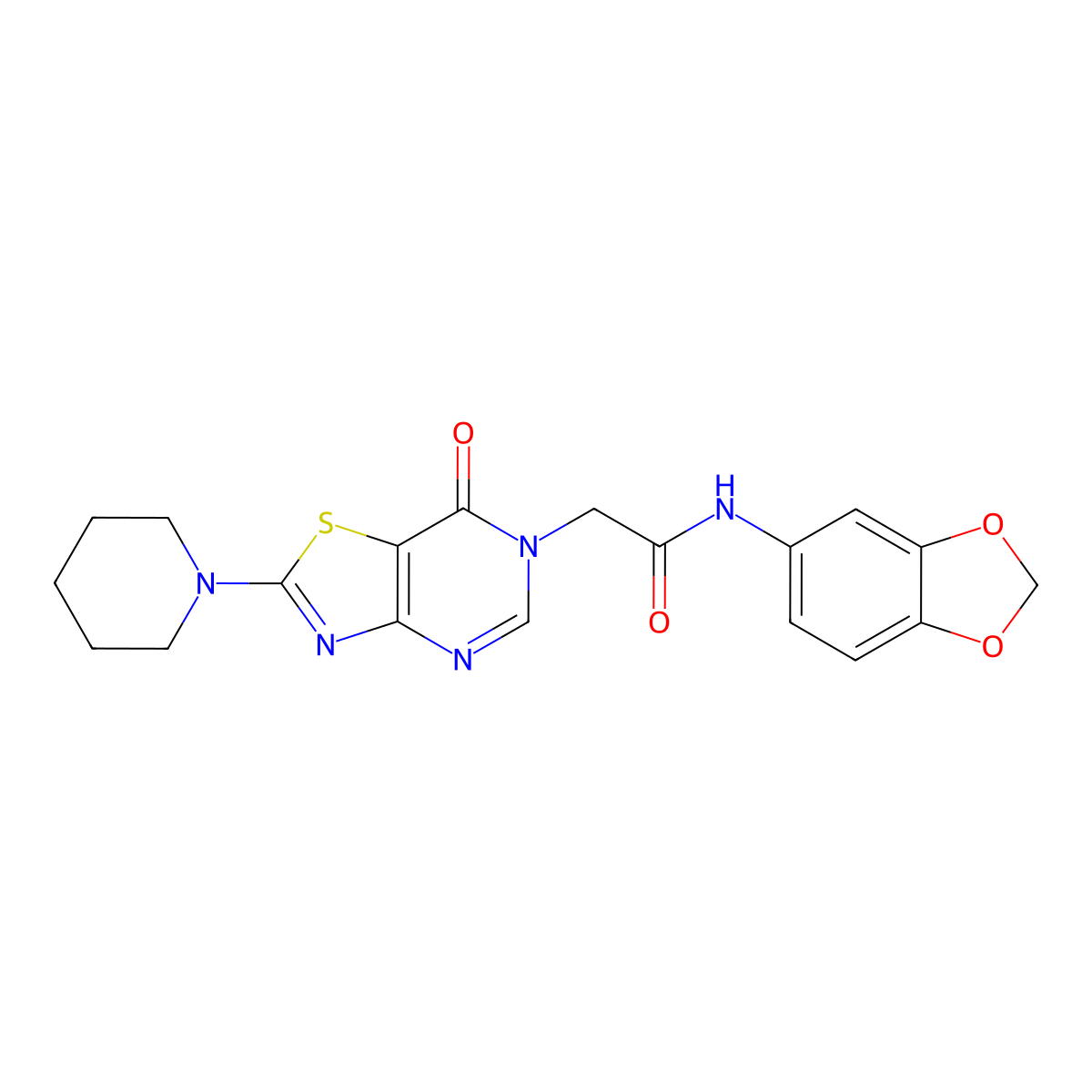 N-(1,3-benzodioxol-5-yl)-2-[7-oxo-2-(piperidin-1-yl)[1,3]thiazolo[4,5-d]pyrimidin-6(7H)-yl]acetamide molecular structure, CAS 1223988-47-3