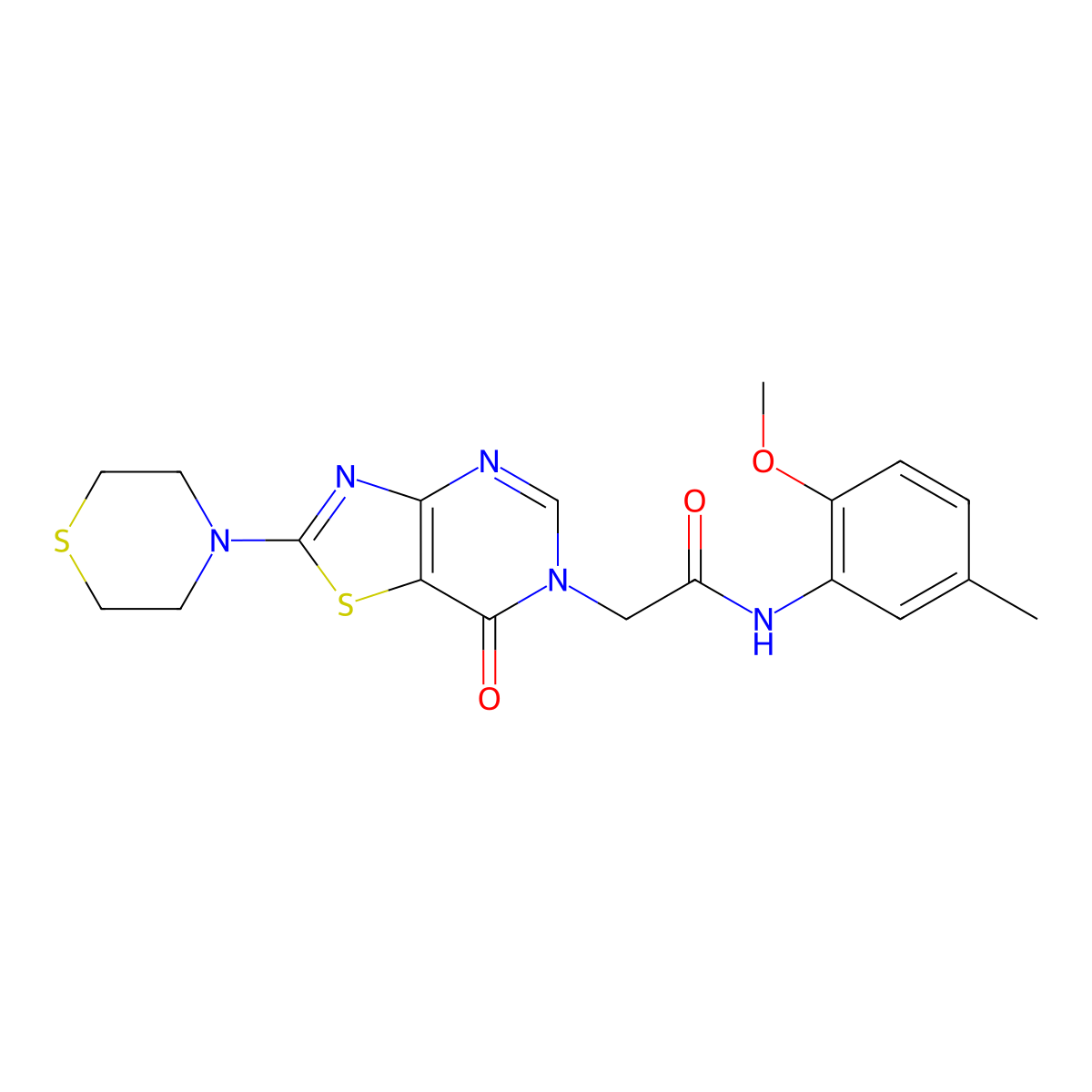 N-(2-methoxy-5-methylphenyl)-2-(7-oxo-2-thiomorpholinothiazolo[4,5-d]pyrimidin-6(7H)-yl)acetamide molecular structure, CAS 1223988-82-6