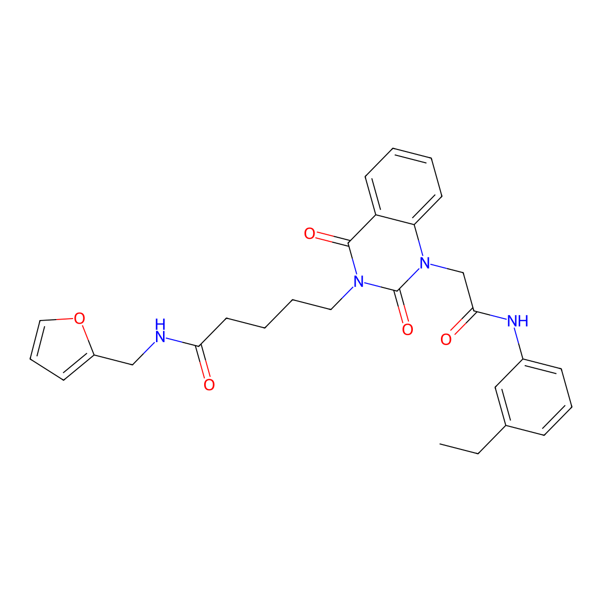 5-(1-(2-((3-ethylphenyl)amino)-2-oxoethyl)-2,4-dioxo-1,2-dihydroquinazolin-3(4H)-yl)-N-(furan-2-ylmethyl)pentanamide molecular structure, CAS 1223989-26-1
