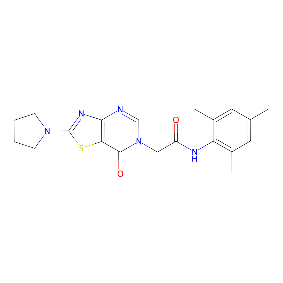 N-mesityl-2-(7-oxo-2-(pyrrolidin-1-yl)thiazolo[4,5-d]pyrimidin-6(7H)-yl)acetamide molecular structure, CAS 1223989-29-4