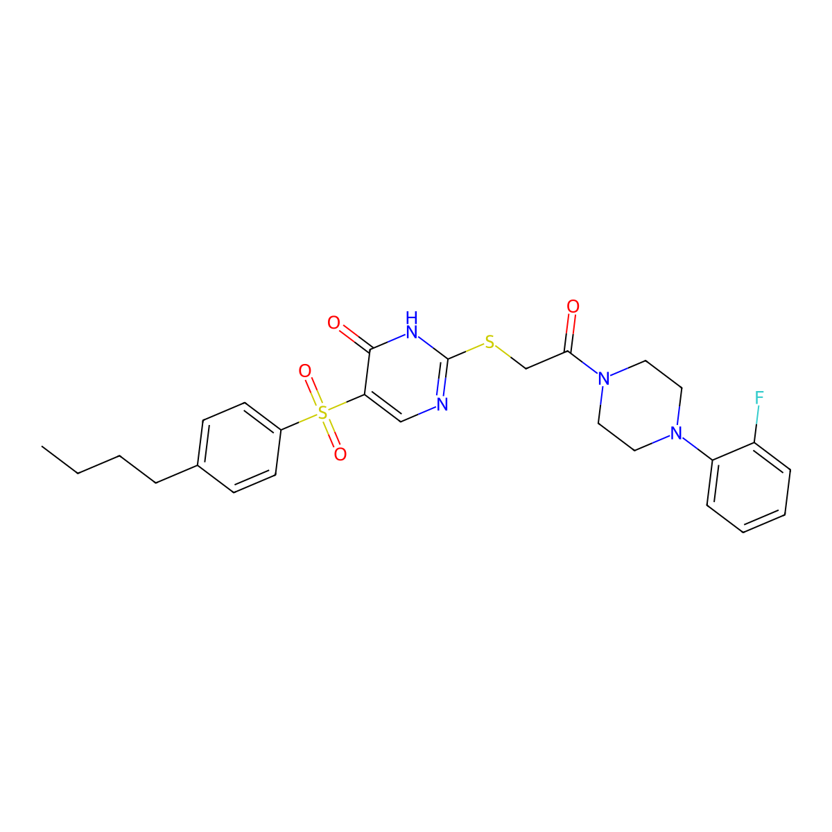 5-((4-butylphenyl)sulfonyl)-2-((2-(4-(2-fluorophenyl)piperazin-1-yl)-2-oxoethyl)thio)pyrimidin-4(3H)-one molecular structure, CAS 1223990-06-4