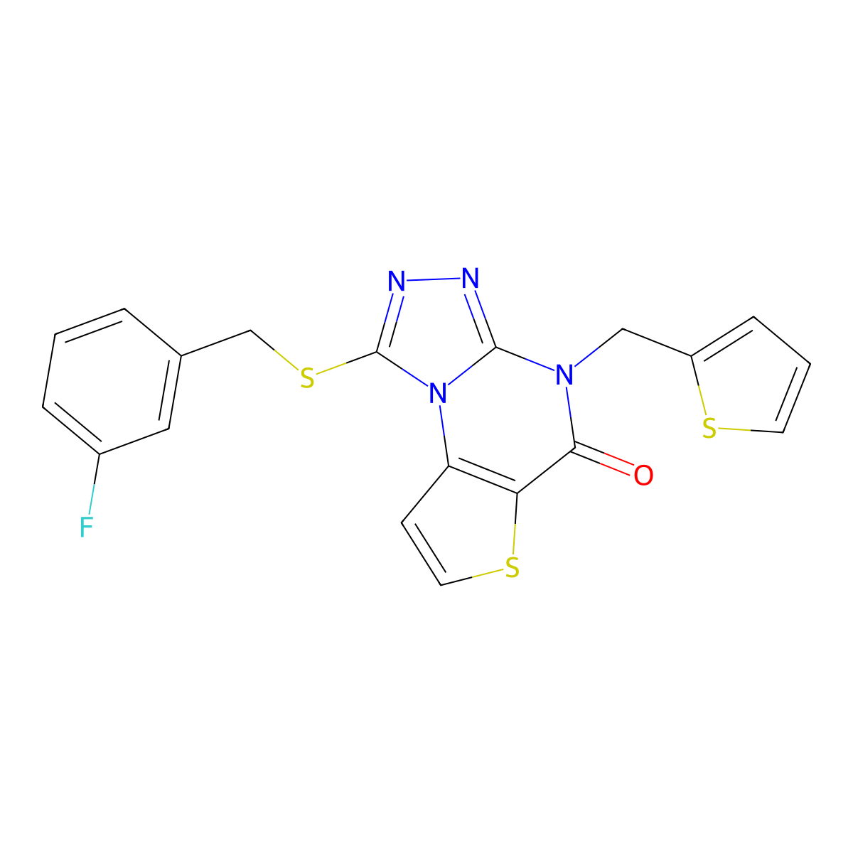 1-((3-fluorobenzyl)thio)-4-(thiophen-2-ylmethyl)thieno[2,3-e][1,2,4]triazolo[4,3-a]pyrimidin-5(4H)-one molecular structure, CAS 1223991-71-6