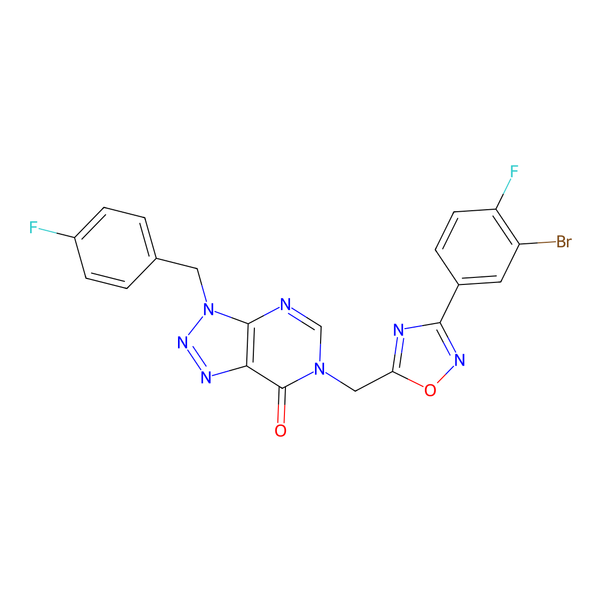 6-((3-(3-bromo-4-fluorophenyl)-1,2,4-oxadiazol-5-yl)methyl)-3-(4-fluorobenzyl)-3H-[1,2,3]triazolo[4,5-d]pyrimidin-7(6H)-one molecular structure, CAS 1223992-24-2