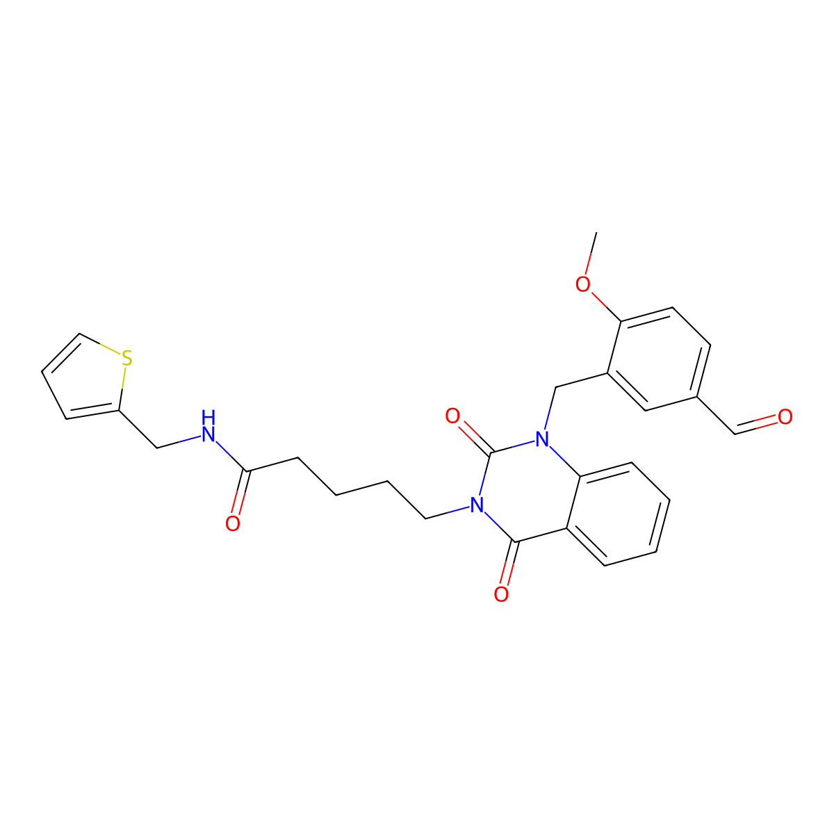 5-(1-(5-formyl-2-methoxybenzyl)-2,4-dioxo-1,2-dihydroquinazolin-3(4H)-yl)-N-(thiophen-2-ylmethyl)pentanamide molecular structure, CAS 1223993-40-5