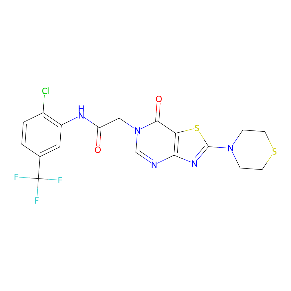 N-(2-chloro-5-(trifluoromethyl)phenyl)-2-(7-oxo-2-thiomorpholinothiazolo[4,5-d]pyrimidin-6(7H)-yl)acetamide molecular structure, CAS 1223993-52-9