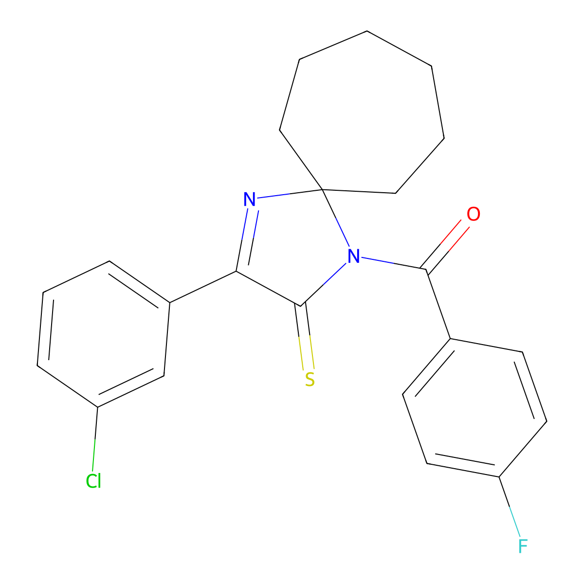 3-(3-Chlorophenyl)-1-(4-fluorobenzoyl)-1,4-diazaspiro[4.6]undec-3-ene-2-thione molecular structure, CAS 1223994-27-1