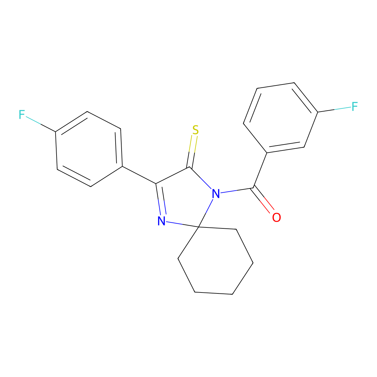 1-(3-Fluorobenzoyl)-3-(4-fluorophenyl)-1,4-diazaspiro[4.5]dec-3-ene-2-thione molecular structure, CAS 1223994-59-9