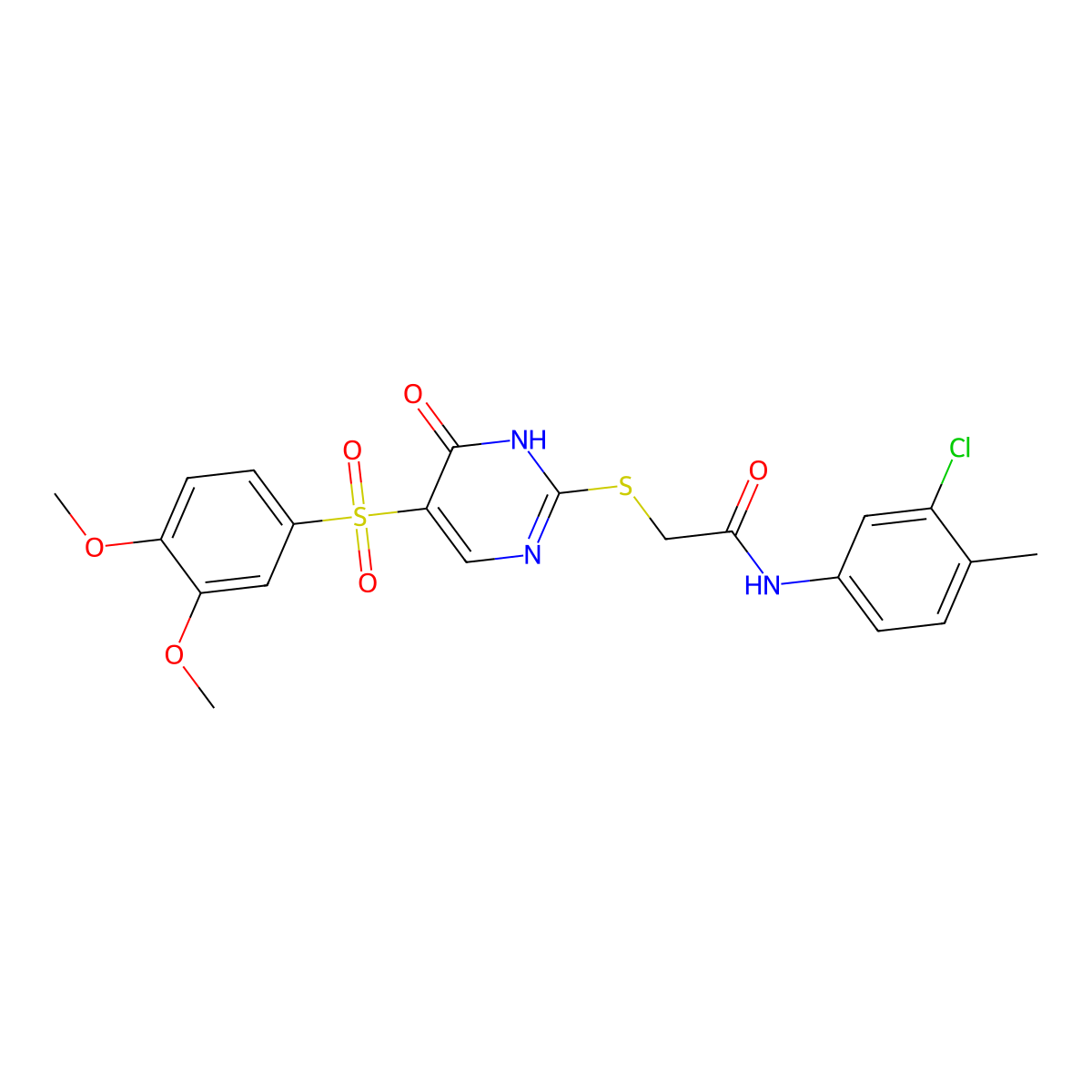 N-(3-chloro-4-methylphenyl)-2-{[5-(3,4-dimethoxybenzenesulfonyl)-6-oxo-1,6-dihydropyrimidin-2-yl]sulfanyl}acetamide molecular structure, CAS 1223994-65-7