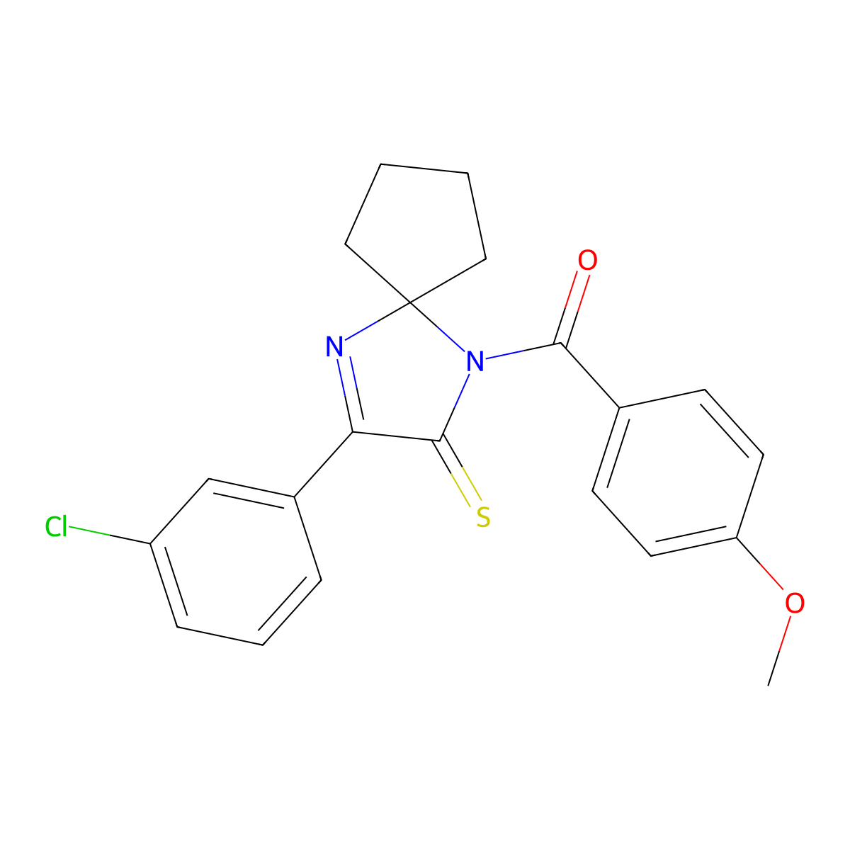 3-(3-Chlorophenyl)-1-(4-methoxybenzoyl)-1,4-diazaspiro[4.4]non-3-ene-2-thione molecular structure, CAS 1223995-09-2