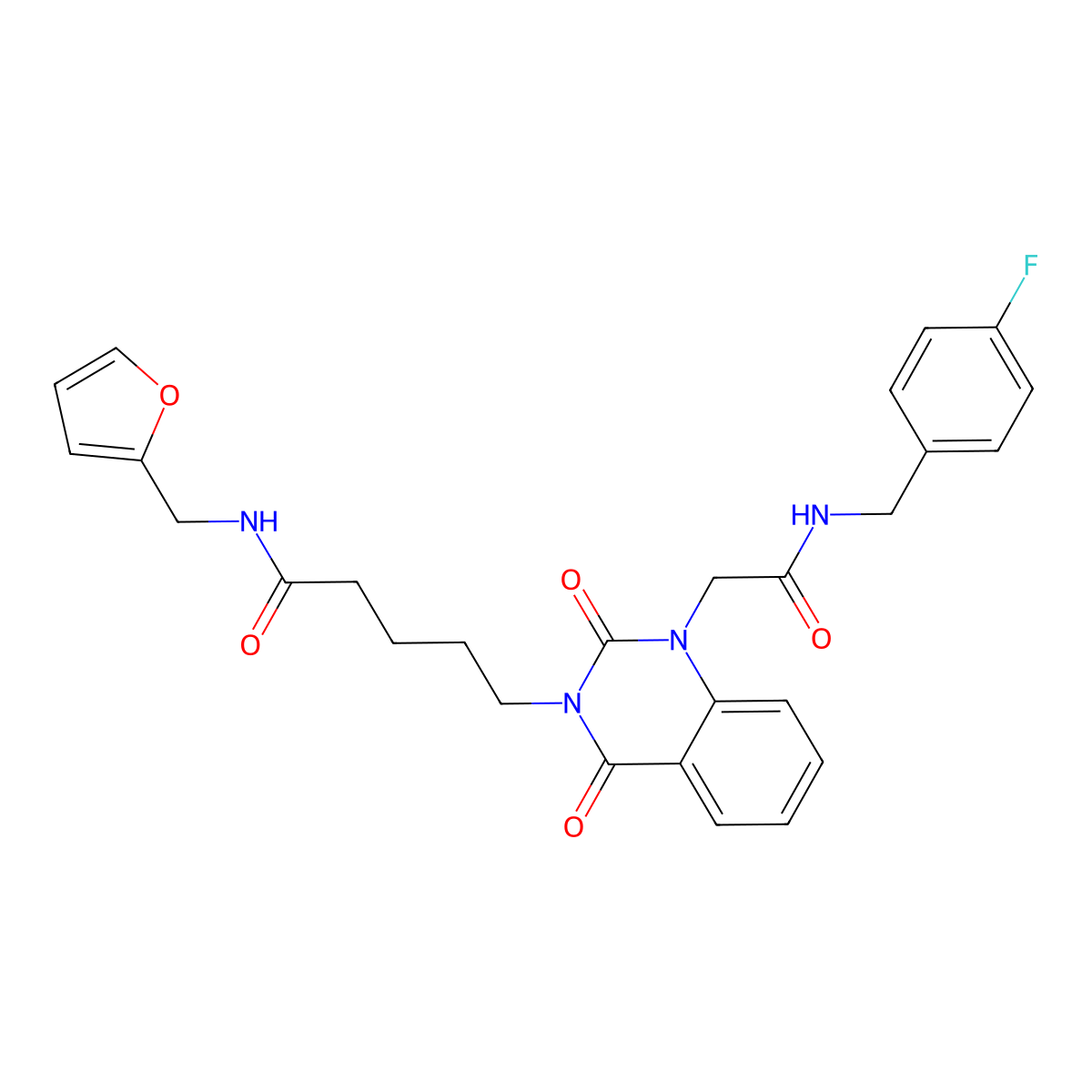 5-(1-(2-((4-fluorobenzyl)amino)-2-oxoethyl)-2,4-dioxo-1,2-dihydroquinazolin-3(4H)-yl)-N-(furan-2-ylmethyl)pentanamide molecular structure, CAS 1223995-11-6