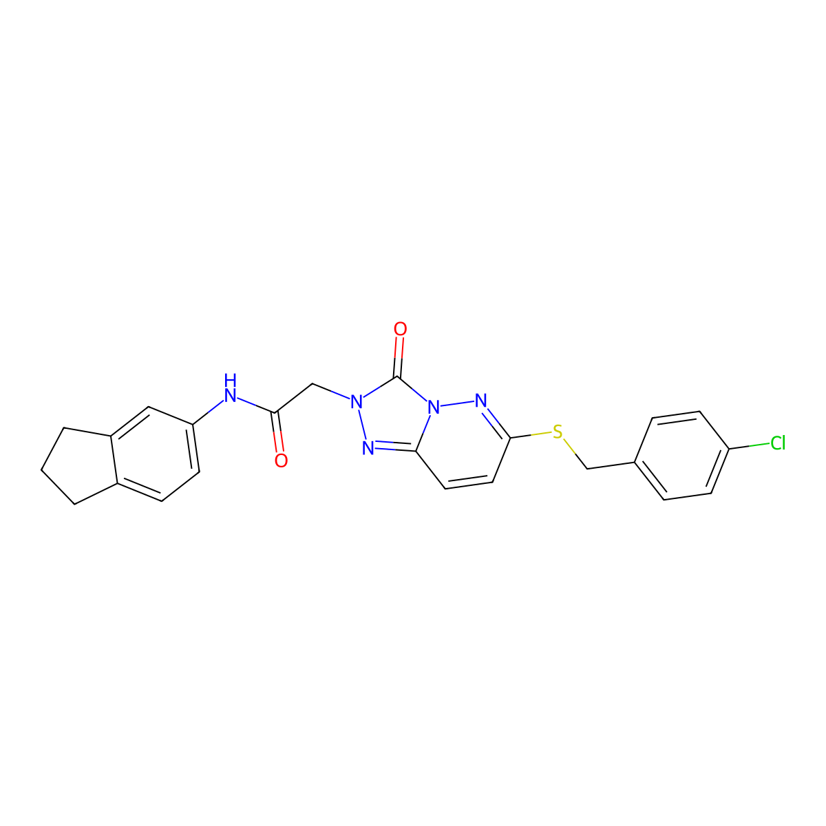 2-(6-((4-chlorobenzyl)thio)-3-oxo-[1,2,4]triazolo[4,3-b]pyridazin-2(3H)-yl)-N-(2,3-dihydro-1H-inden-5-yl)acetamide molecular structure, CAS 1223995-36-5