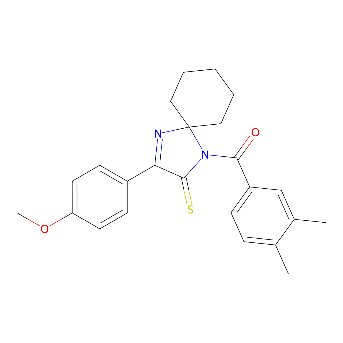 1-(3,4-Dimethylbenzoyl)-3-(4-methoxyphenyl)-1,4-diazaspiro[4.5]dec-3-ene-2-thione molecular structure, CAS 1223996-55-1