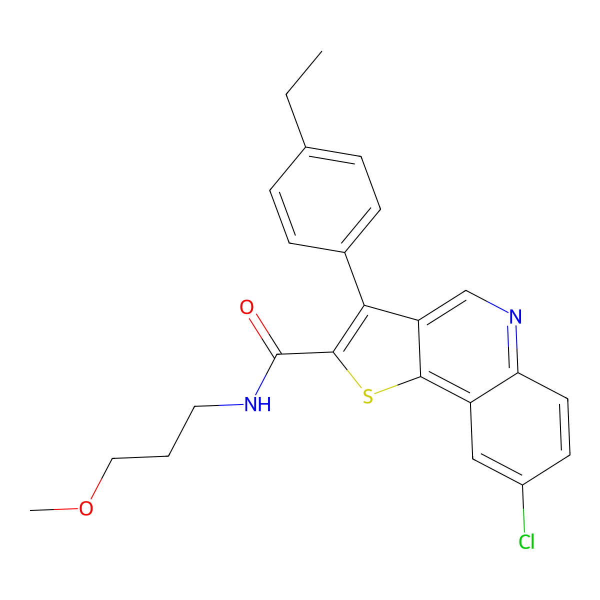8-chloro-3-(4-ethylphenyl)-N-(3-methoxypropyl)thieno[3,2-c]quinoline-2-carboxamide molecular structure, CAS 1223997-18-9