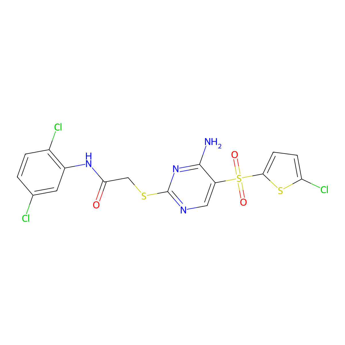 2-({4-amino-5-[(5-chlorothiophen-2-yl)sulfonyl]pyrimidin-2-yl}sulfanyl)-N-(2,5-dichlorophenyl)acetamide molecular structure, CAS 1223997-95-2