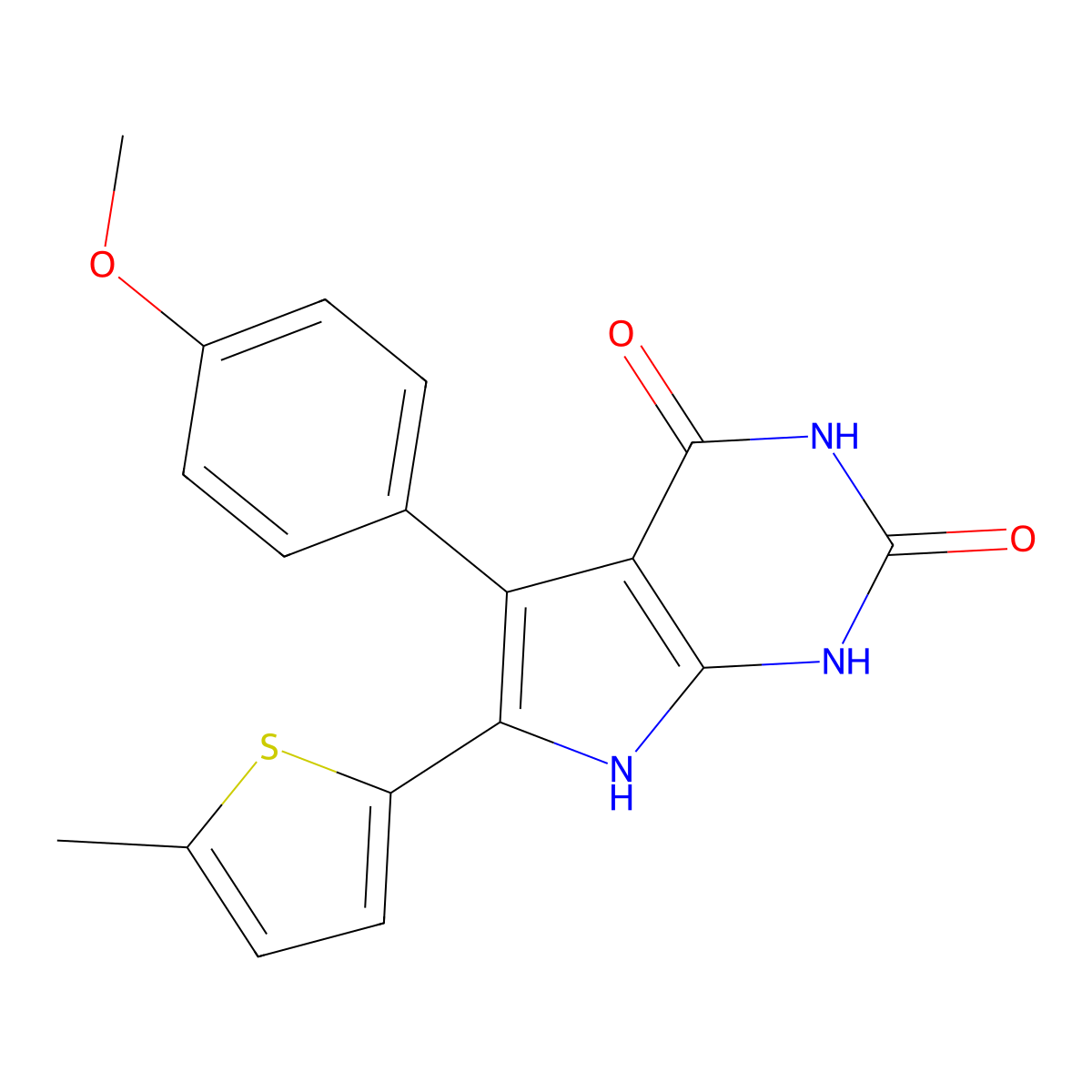 5-(4-methoxyphenyl)-6-(5-methyl-2-thienyl)-1H-pyrrolo[2,3-d]pyrimidine-2,4(3H,7H)-dione molecular structure, CAS 1223998-29-5