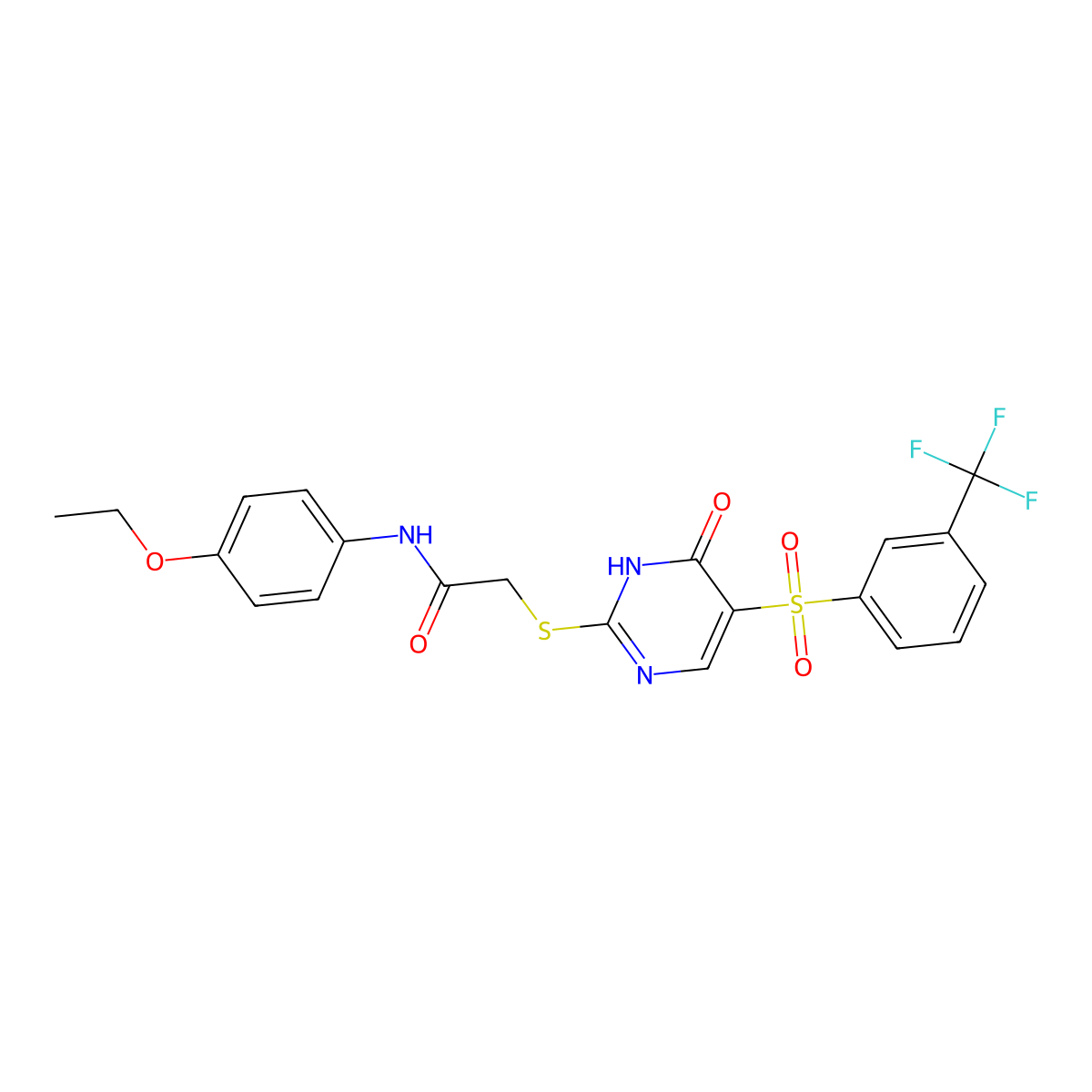 N-(4-ethoxyphenyl)-2-((6-oxo-5-((3-(trifluoromethyl)phenyl)sulfonyl)-1,6-dihydropyrimidin-2-yl)thio)acetamide molecular structure, CAS 1223998-74-0