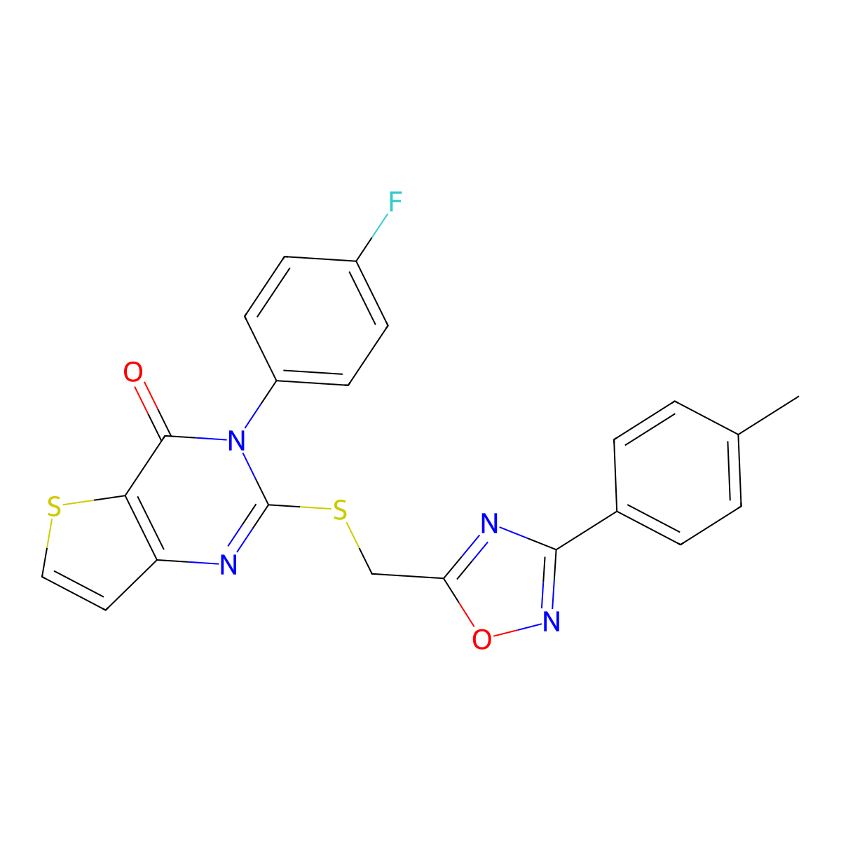 3-(4-fluorophenyl)-2-({[3-(4-methylphenyl)-1,2,4-oxadiazol-5-yl]methyl}thio)thieno[3,2-d]pyrimidin-4(3H)-one molecular structure, CAS 1223999-09-4
