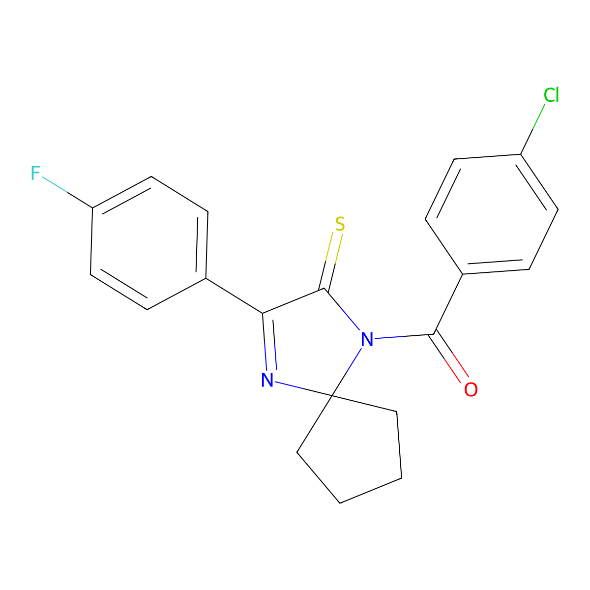 1-(4-Chlorobenzoyl)-3-(4-fluorophenyl)-1,4-diazaspiro[4.4]non-3-ene-2-thione molecular structure, CAS 1224001-01-7
