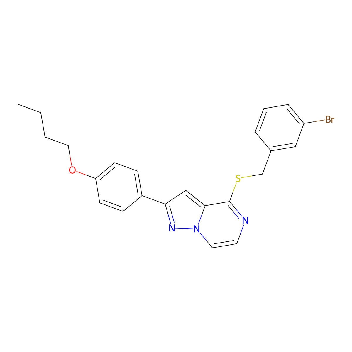 4-[(3-Bromobenzyl)thio]-2-(4-butoxyphenyl)pyrazolo[1,5-a]pyrazine molecular structure, CAS 1224001-11-9