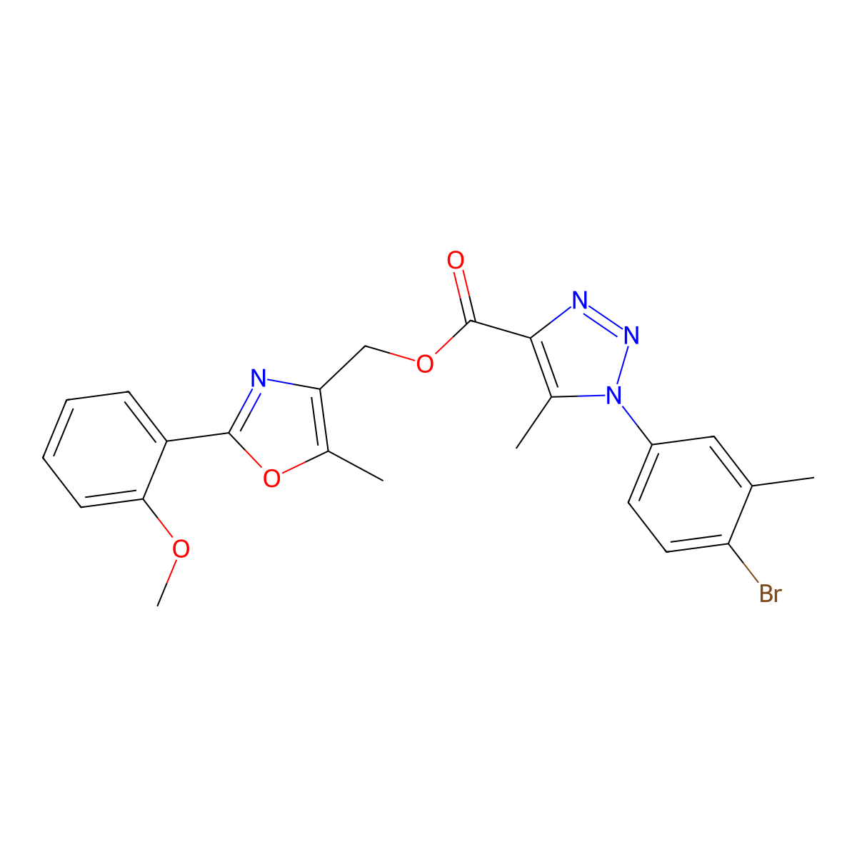 [2-(2-methoxyphenyl)-5-methyl-1,3-oxazol-4-yl]methyl 1-(4-bromo-3-methylphenyl)-5-methyl-1H-1,2,3-triazole-4-carboxylate molecular structure, CAS 1224001-27-7