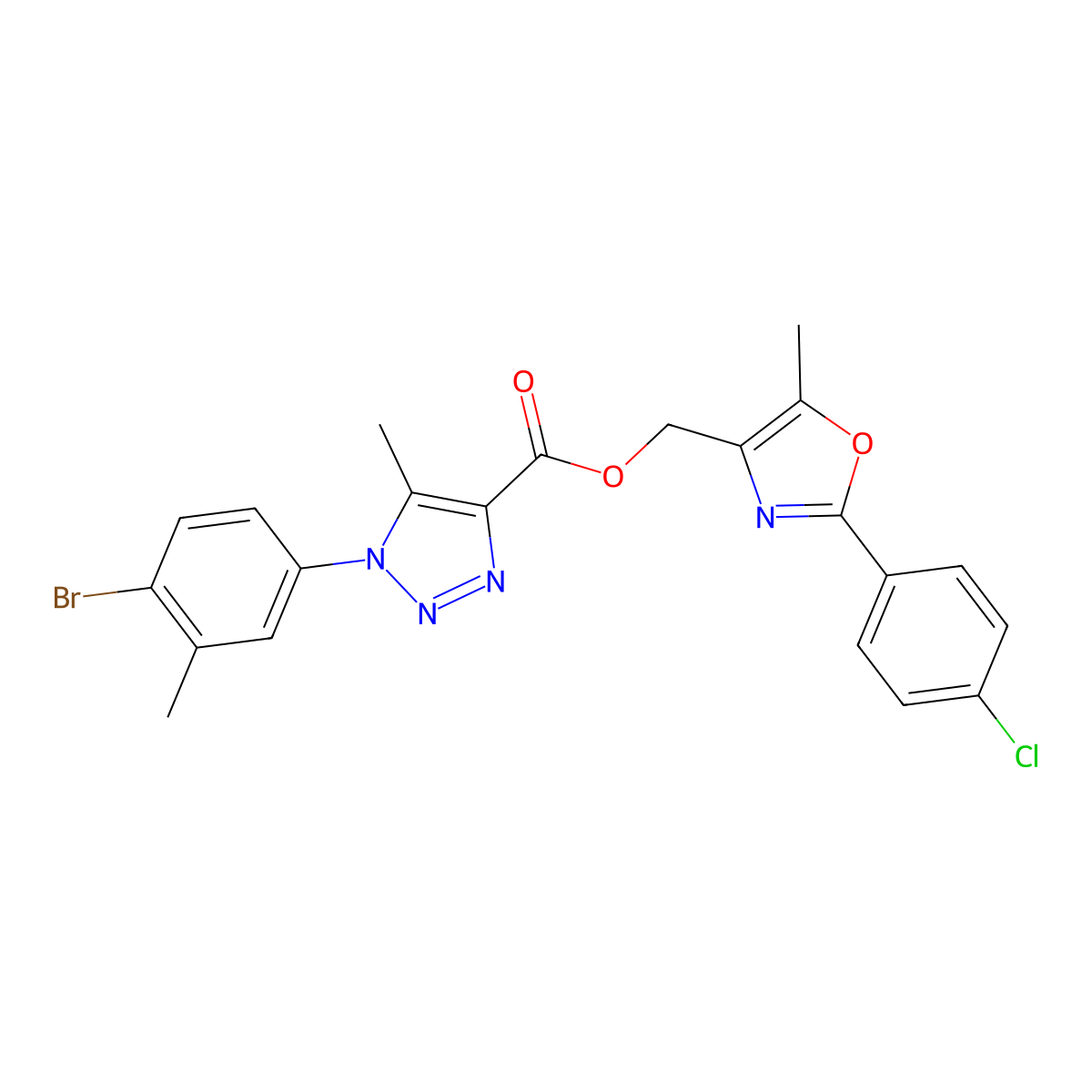 [2-(4-chlorophenyl)-5-methyl-1,3-oxazol-4-yl]methyl 1-(4-bromo-3-methylphenyl)-5-methyl-1H-1,2,3-triazole-4-carboxylate molecular structure, CAS 1224001-30-2