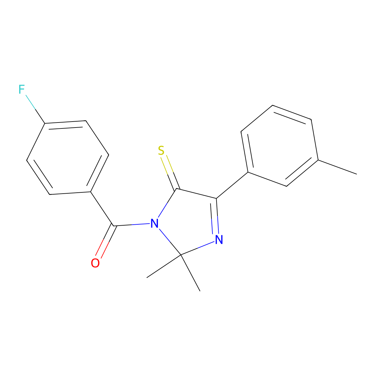 (2,2-dimethyl-5-thioxo-4-(m-tolyl)-2,5-dihydro-1H-imidazol-1-yl)(4-fluorophenyl)methanone molecular structure, CAS 1224001-56-2
