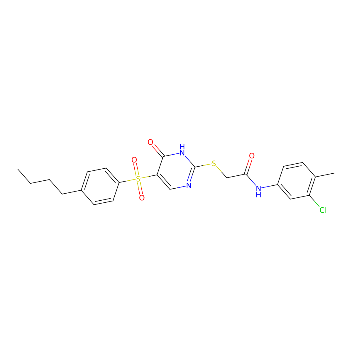 2-({5-[(4-butylphenyl)sulfonyl]-6-oxo-1,6-dihydropyrimidin-2-yl}sulfanyl)-N-(3-chloro-4-methylphenyl)acetamide molecular structure, CAS 1224004-20-9