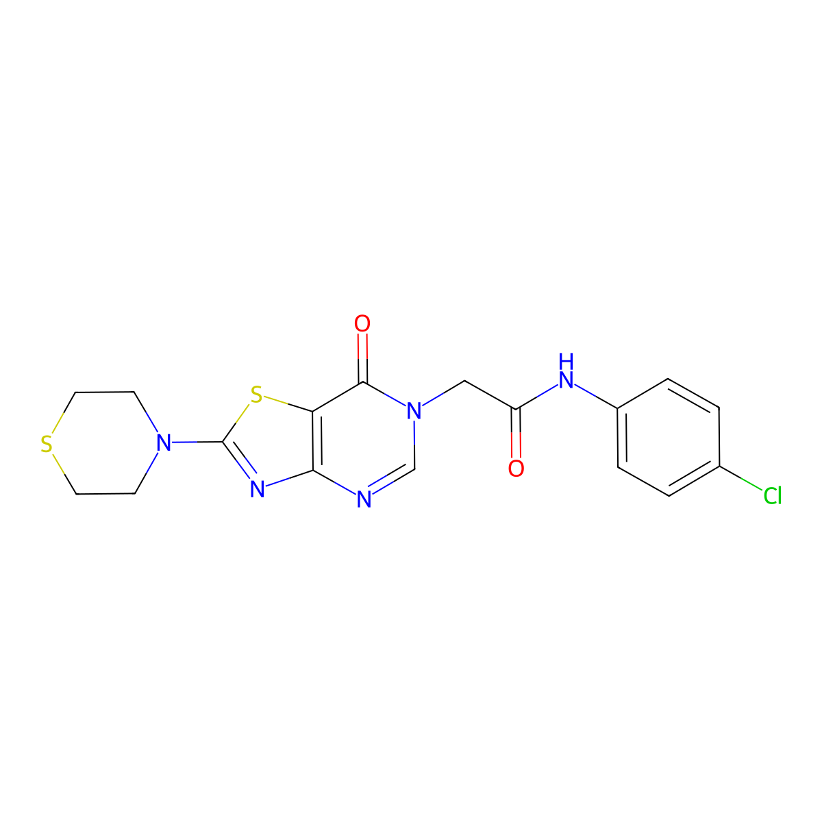 N-(4-chlorophenyl)-2-(7-oxo-2-thiomorpholinothiazolo[4,5-d]pyrimidin-6(7H)-yl)acetamide molecular structure, CAS 1224004-79-8