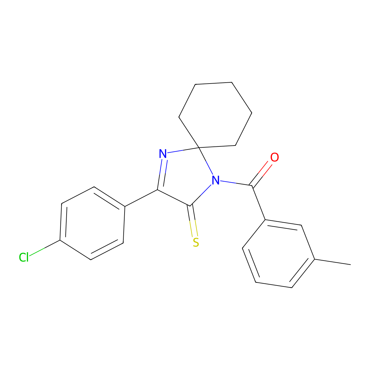 3-(4-Chlorophenyl)-1-(3-methylbenzoyl)-1,4-diazaspiro[4.5]dec-3-ene-2-thione molecular structure, CAS 1224004-92-5