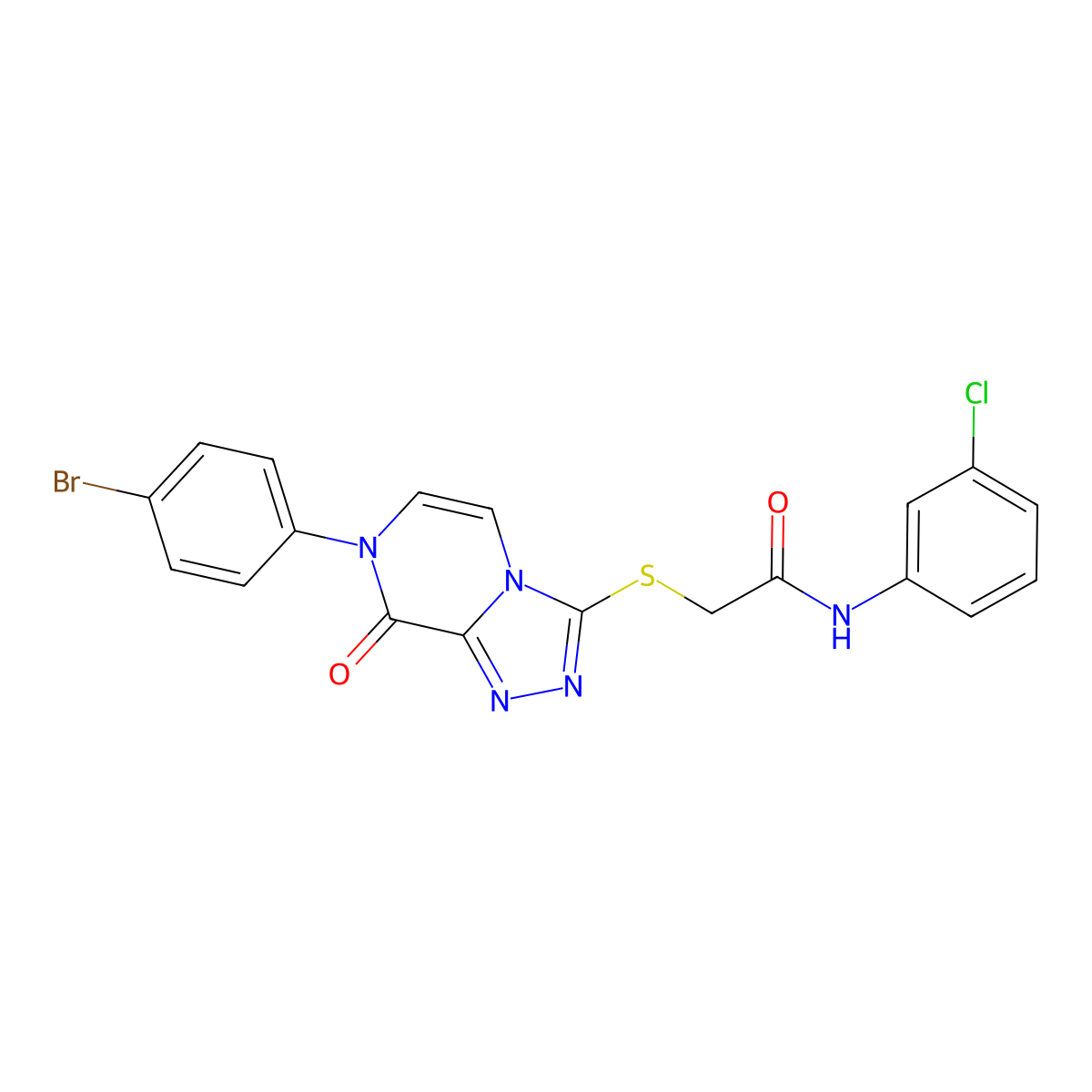 2-((7-(4-bromophenyl)-8-oxo-7,8-dihydro-[1,2,4]triazolo[4,3-a]pyrazin-3-yl)thio)-N-(3-chlorophenyl)acetamide molecular structure, CAS 1224006-33-0