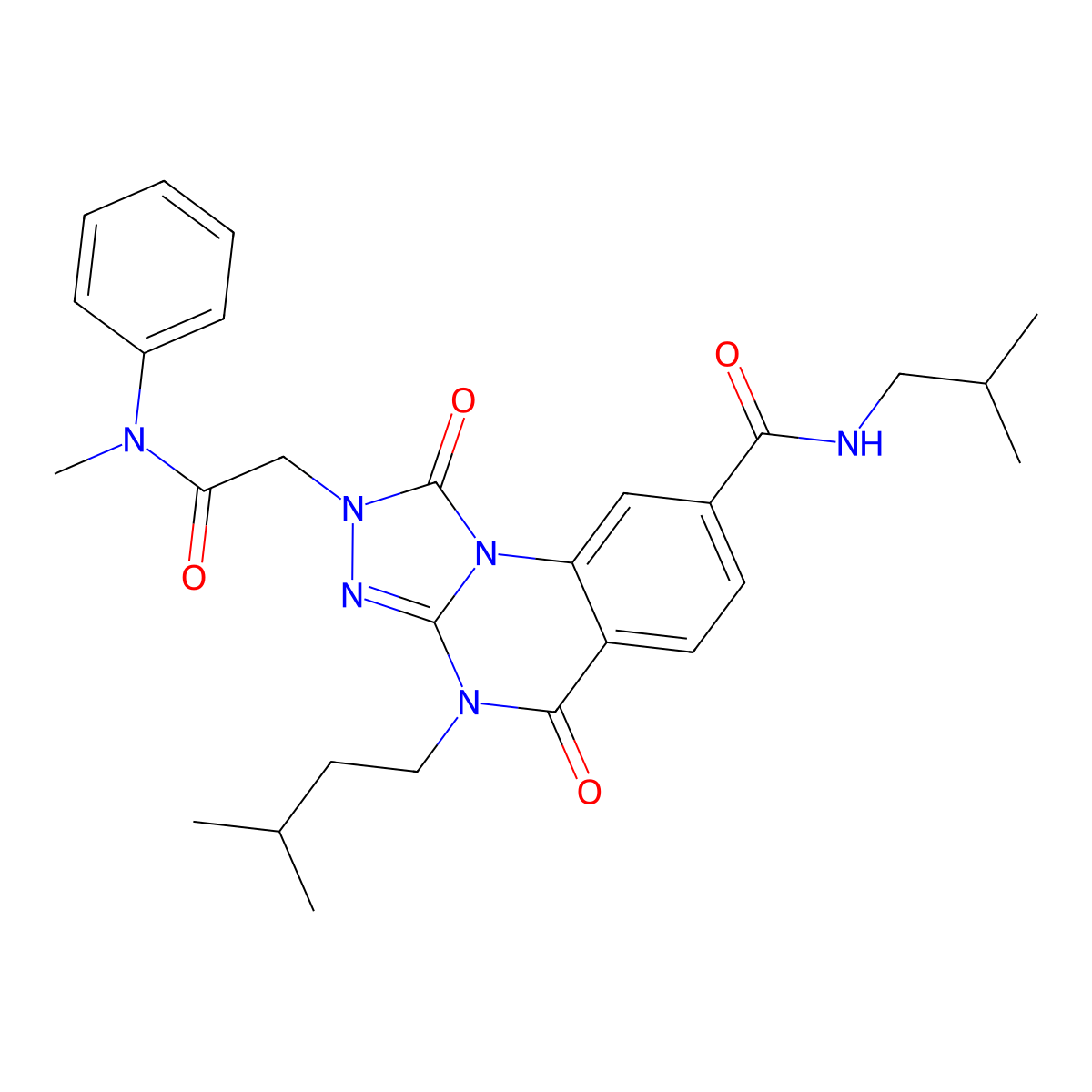 2-{[methyl(phenyl)carbamoyl]methyl}-4-(3-methylbutyl)-N-(2-methylpropyl)-1,5-dioxo-1H,2H,4H,5H-[1,2,4]triazolo[4,3-a]quinazoline-8-carboxamide molecular structure, CAS 1224006-73-8