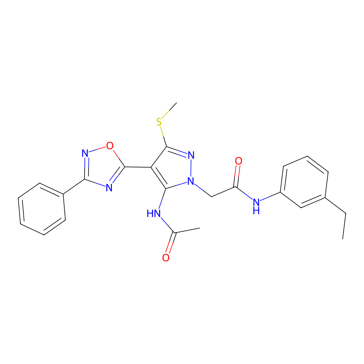 2-[5-acetamido-3-(methylsulfanyl)-4-(3-phenyl-1,2,4-oxadiazol-5-yl)-1H-pyrazol-1-yl]-N-(3-ethylphenyl)acetamide molecular structure, CAS 1224007-24-2