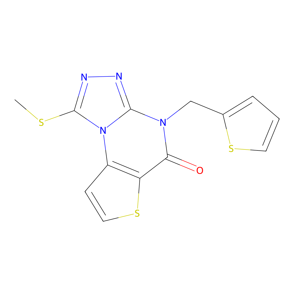 1-(methylthio)-4-(thiophen-2-ylmethyl)thieno[2,3-e][1,2,4]triazolo[4,3-a]pyrimidin-5(4H)-one molecular structure, CAS 1224007-71-9