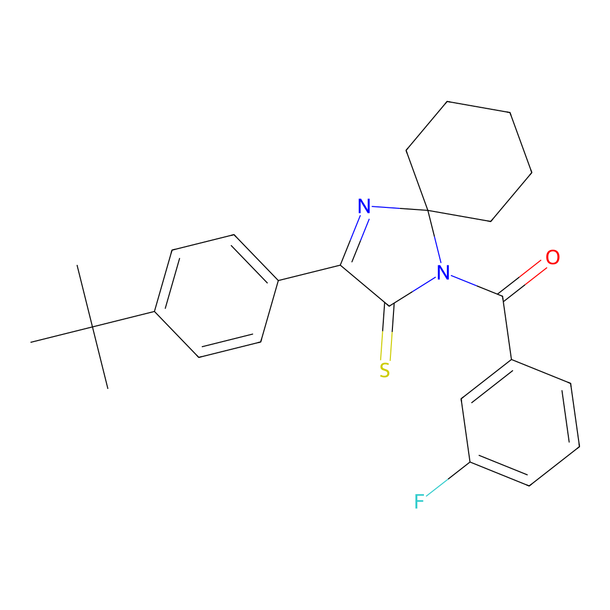 3-(4-Tert-butylphenyl)-1-(3-fluorobenzoyl)-1,4-diazaspiro[4.5]dec-3-ene-2-thione molecular structure, CAS 1224008-60-9