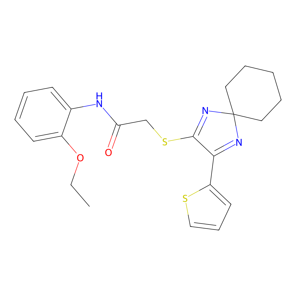N-(2-ethoxyphenyl)-2-((3-(thiophen-2-yl)-1,4-diazaspiro[4.5]deca-1,3-dien-2-yl)thio)acetamide molecular structure, CAS 1224008-79-0