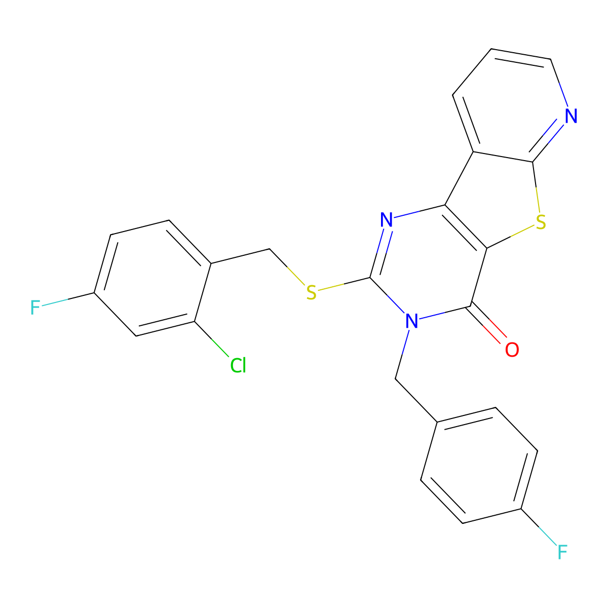 2-((2-chloro-4-fluorobenzyl)thio)-3-(4-fluorobenzyl)pyrido[3',2':4,5]thieno[3,2-d]pyrimidin-4(3H)-one molecular structure, CAS 1224008-81-4