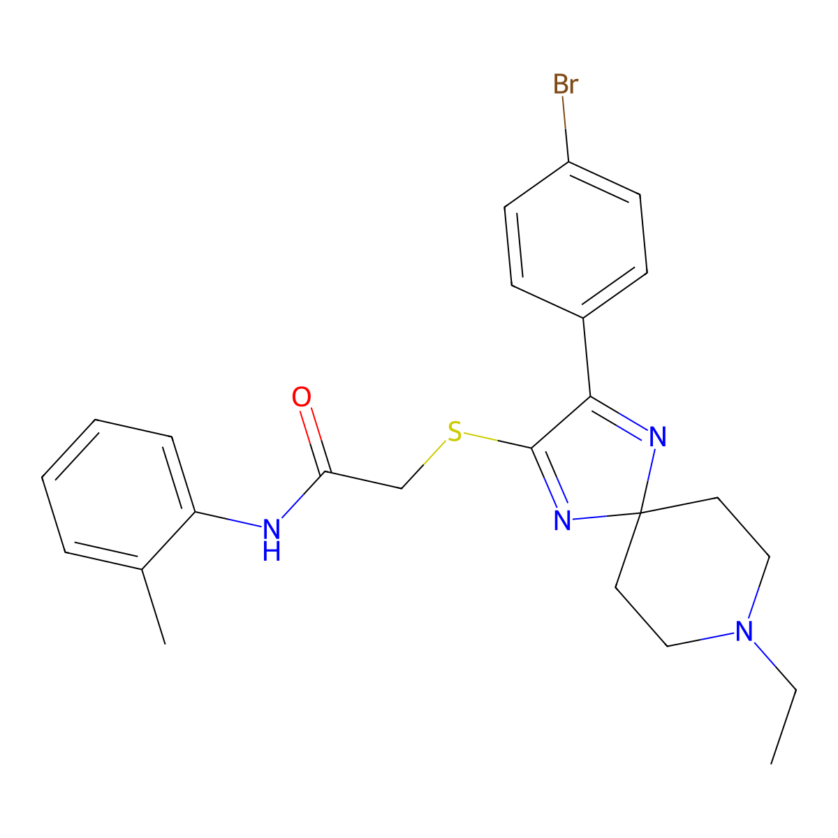 2-((3-(4-bromophenyl)-8-ethyl-1,4,8-triazaspiro[4.5]deca-1,3-dien-2-yl)thio)-N-(o-tolyl)acetamide molecular structure, CAS 1224008-82-5