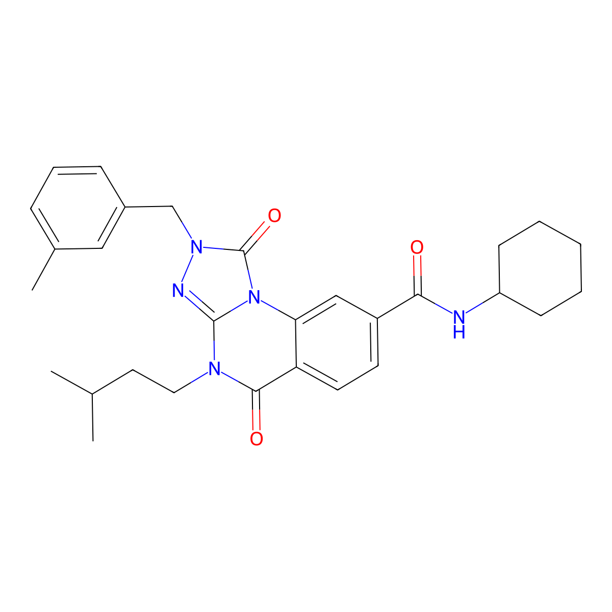 N-cyclohexyl-4-(3-methylbutyl)-2-[(3-methylphenyl)methyl]-1,5-dioxo-1H,2H,4H,5H-[1,2,4]triazolo[4,3-a]quinazoline-8-carboxamide molecular structure, CAS 1224009-12-4