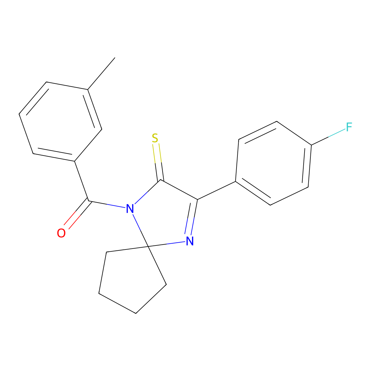 3-(4-Fluorophenyl)-1-(3-methylbenzoyl)-1,4-diazaspiro[4.4]non-3-ene-2-thione molecular structure, CAS 1224009-16-8