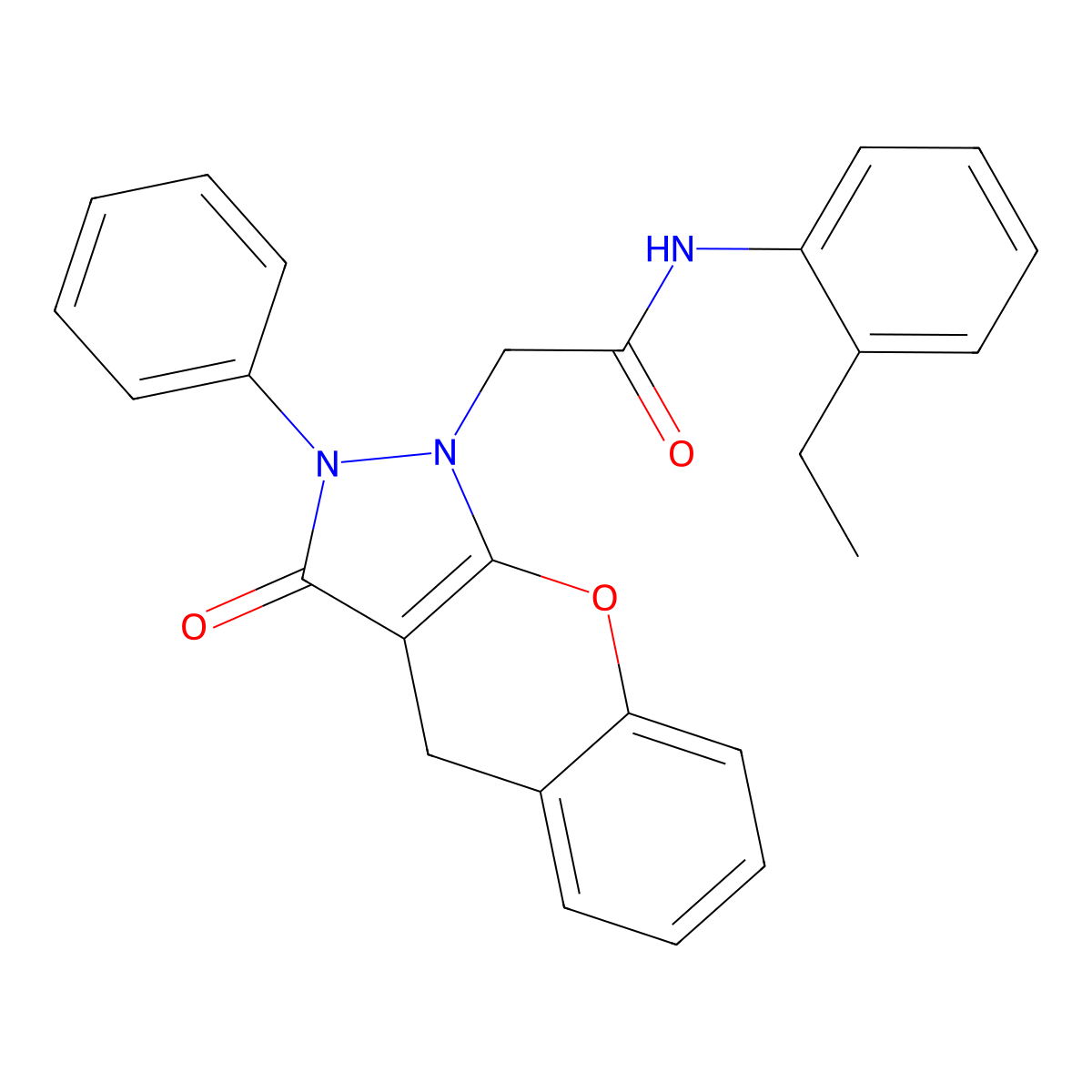 N-(2-ethylphenyl)-2-(3-oxo-2-phenyl-2,3-dihydrochromeno[2,3-c]pyrazol-1(4H)-yl)acetamide molecular structure, CAS 1224009-17-9