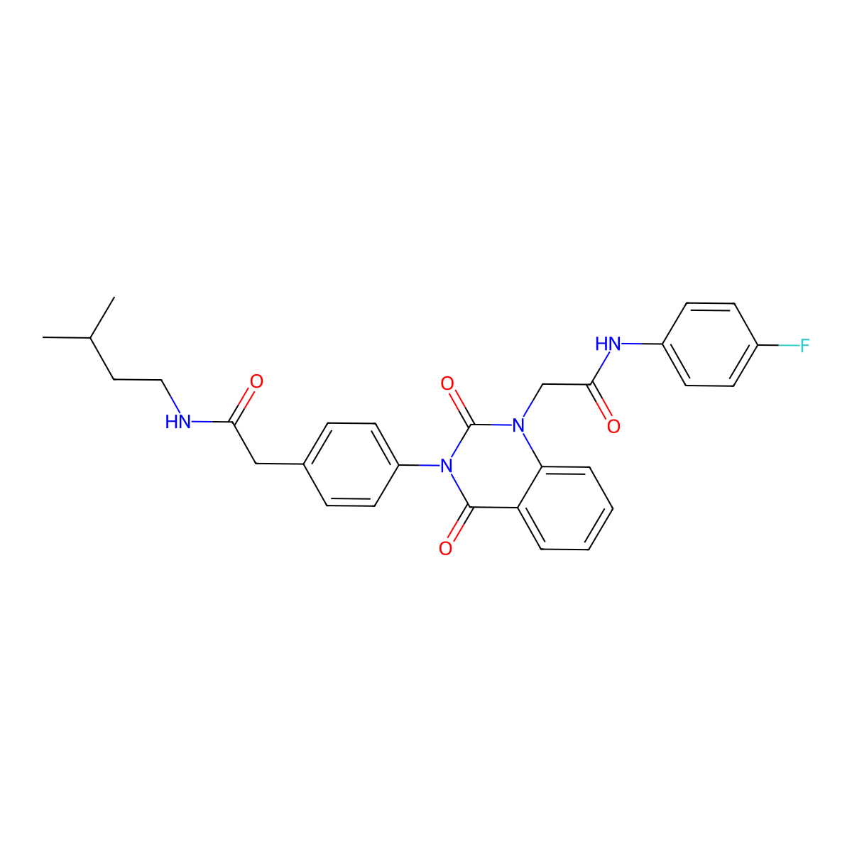 2-{4-[1-{2-[(4-fluorophenyl)amino]-2-oxoethyl}-2,4-dioxo-1,4-dihydroquinazolin-3(2H)-yl]phenyl}-N-(3-methylbutyl)acetamide molecular structure, CAS 1224009-20-4
