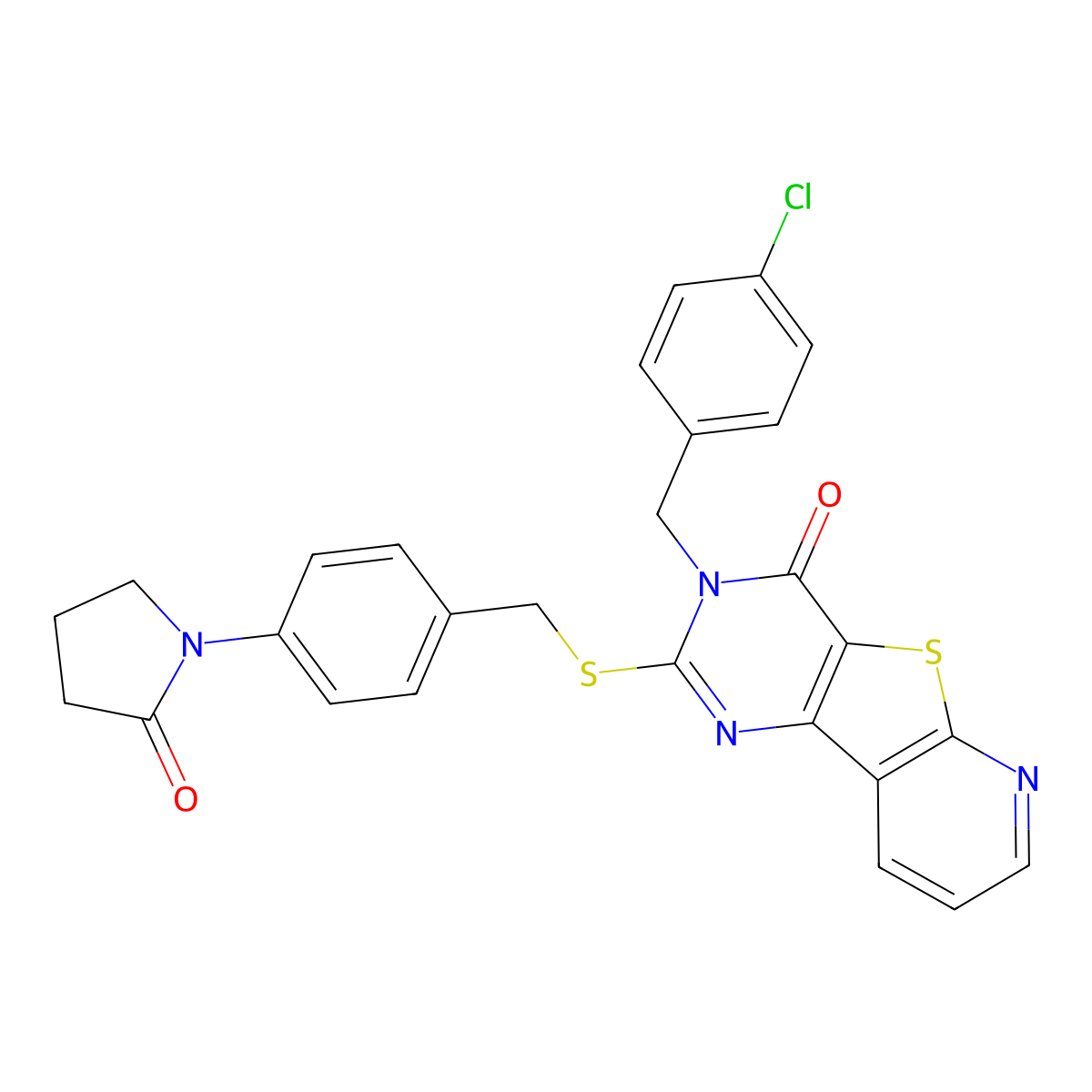 5-[(4-Chlorophenyl)methyl]-4-({[4-(2-oxopyrrolidin-1-yl)phenyl]methyl}sulfanyl)-8-thia-3,5,10-triazatricyclo[7.4.0.0^{2,7}]trideca-1(9),2(7),3,10,12-pentaen-6-one molecular structure, CAS 1224009-44-2