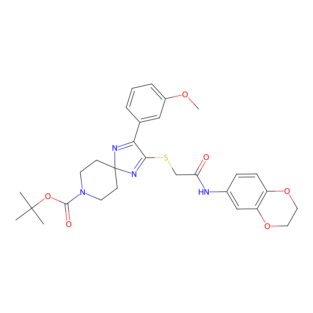 Tert-butyl 2-({[(2,3-dihydro-1,4-benzodioxin-6-YL)carbamoyl]methyl}sulfanyl)-3-(3-methoxyphenyl)-1,4,8-triazaspiro[4.5]deca-1,3-diene-8-carboxylate molecular structure, CAS 1224009-47-5