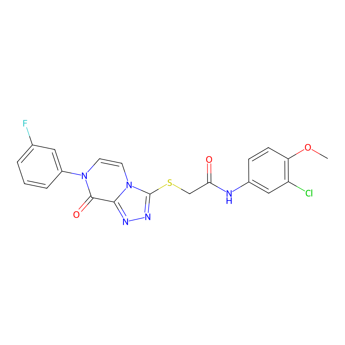 N-(3-chloro-4-methoxyphenyl)-2-((7-(3-fluorophenyl)-8-oxo-7,8-dihydro-[1,2,4]triazolo[4,3-a]pyrazin-3-yl)thio)acetamide molecular structure, CAS 1224009-54-4